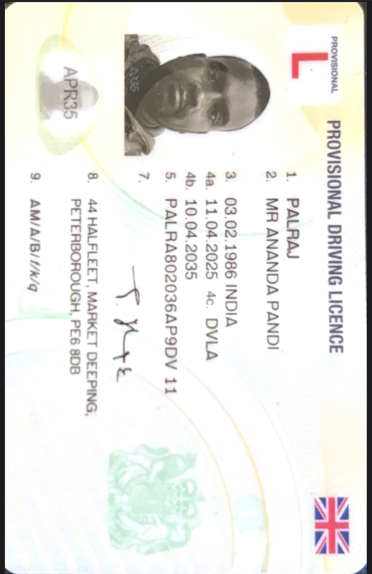 UK driving licence document
